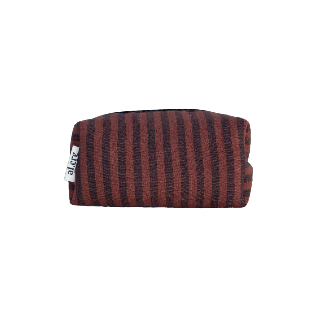 brown stripes mini makeup bag