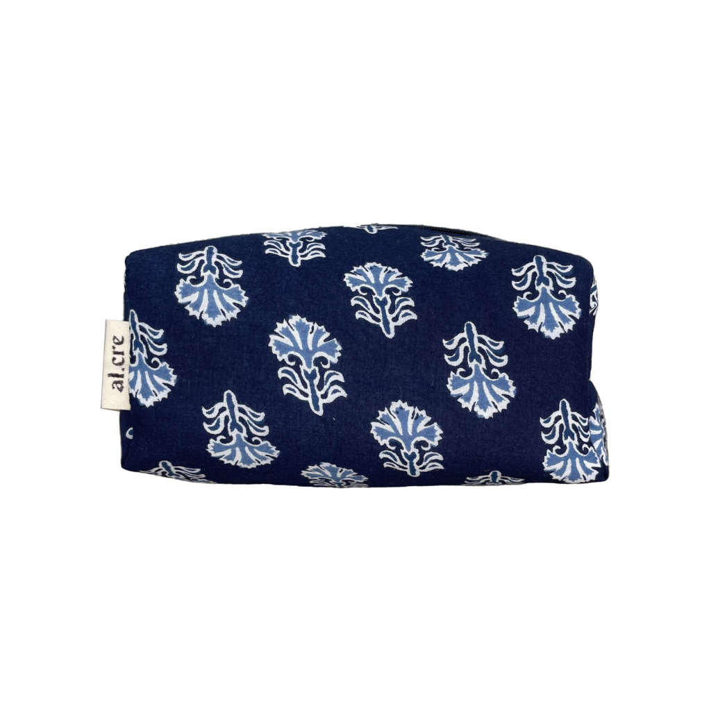 blue flowers small makeup bag