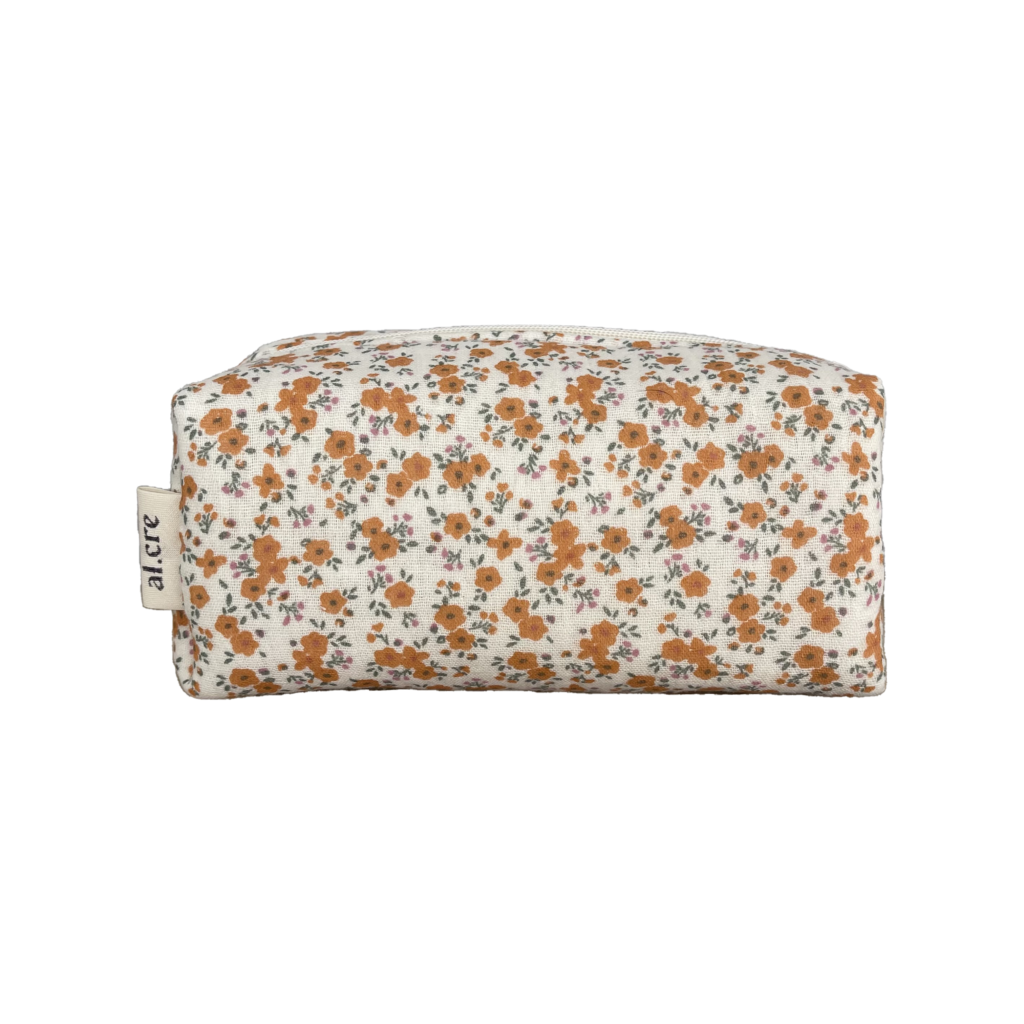 tiny orange floral small makeup bag