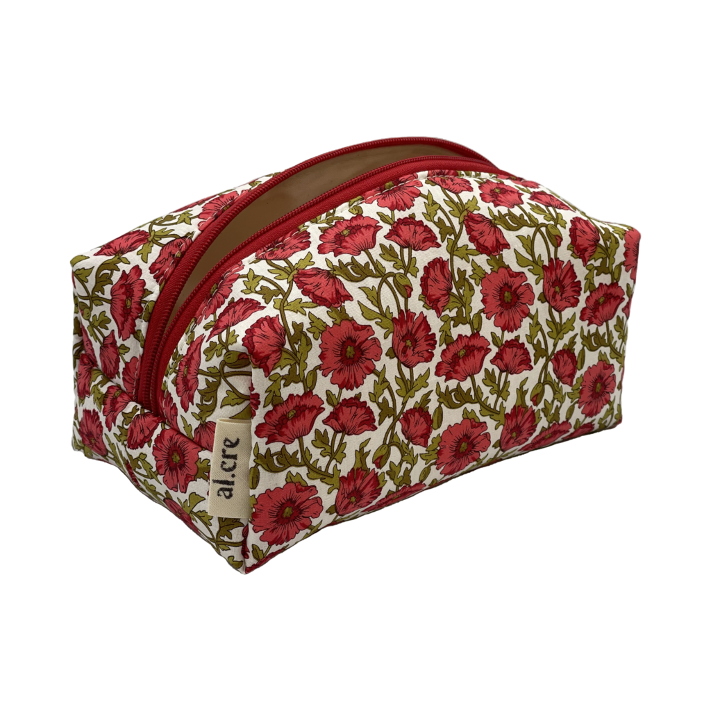 red floral small makeup bag