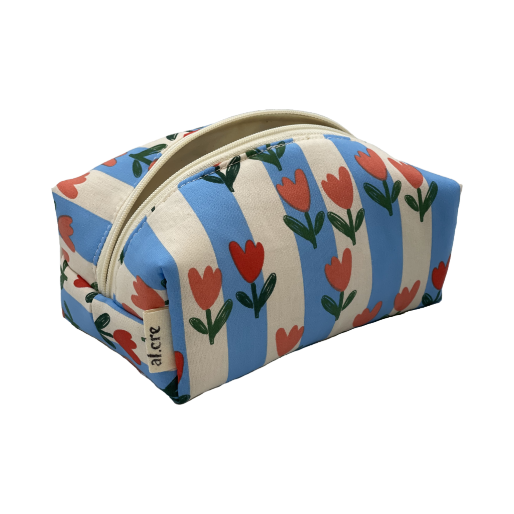 flowers and stripes small makeup bag
