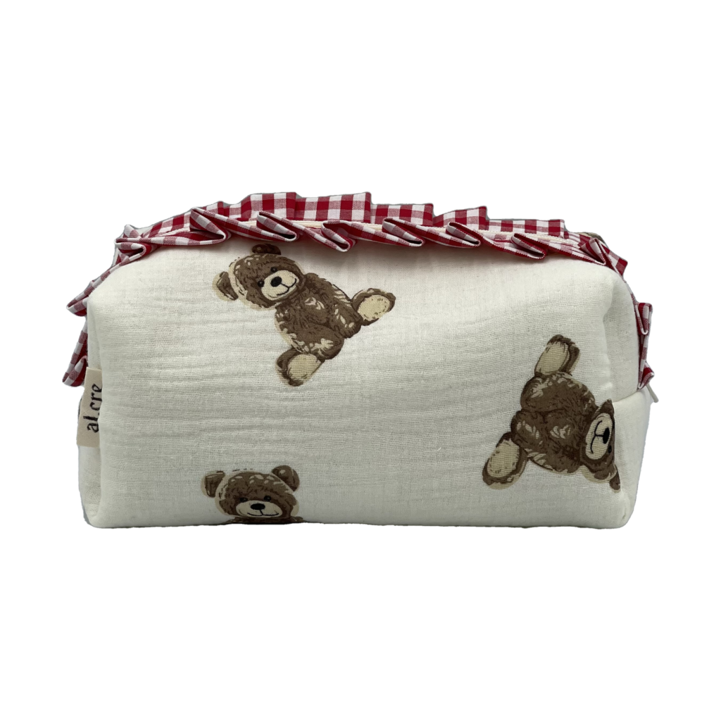 teddy red ruffles maxi makeup bag