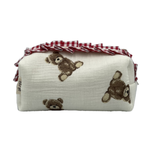 teddy red ruffles maxi makeup bag