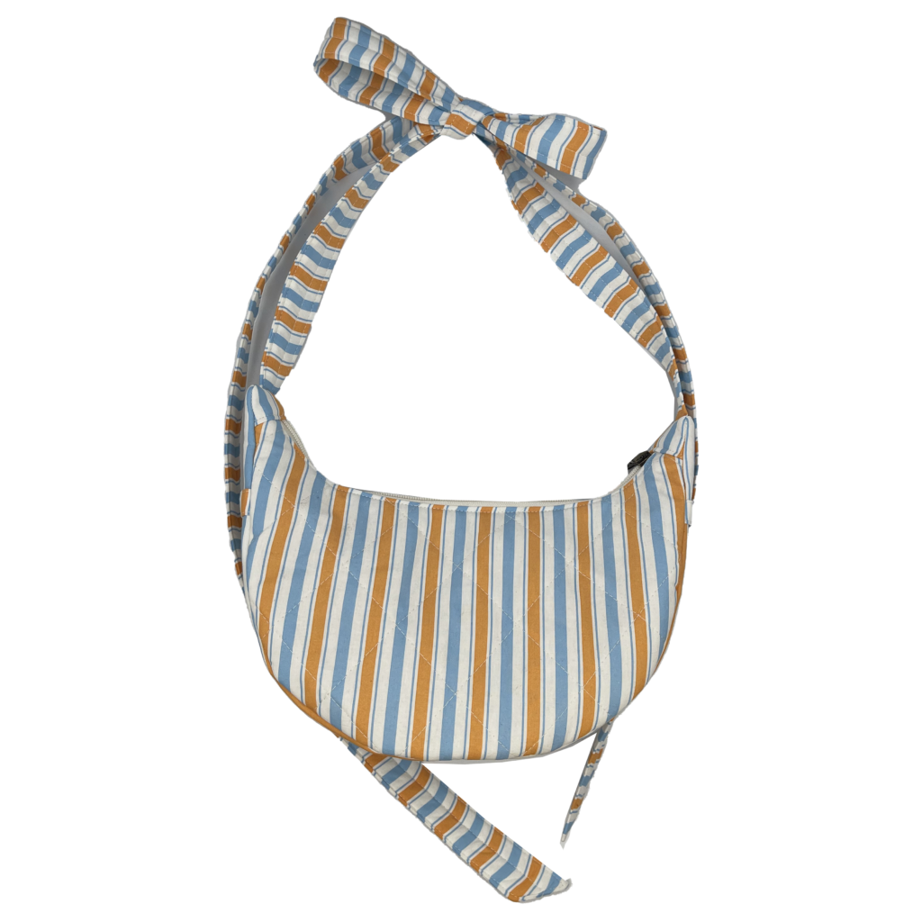 blue and yellow stripes banana bag