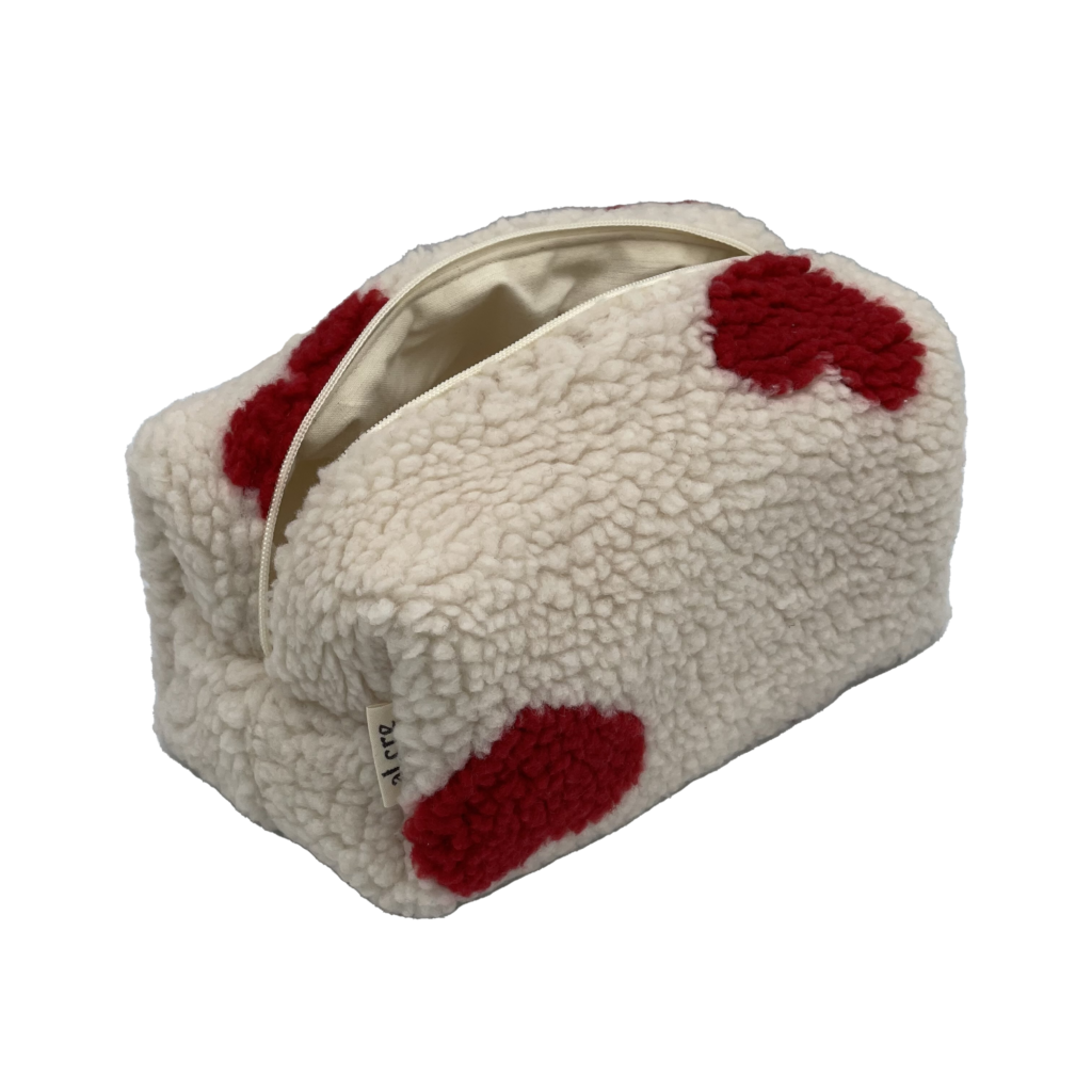 fluffy hearts maxi makeup bag