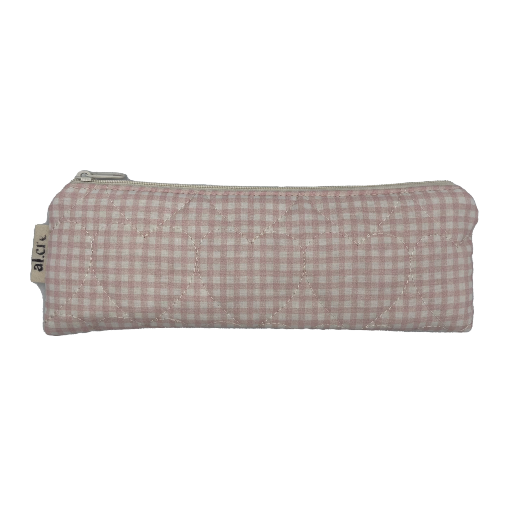 quilted pink hearts pencil case