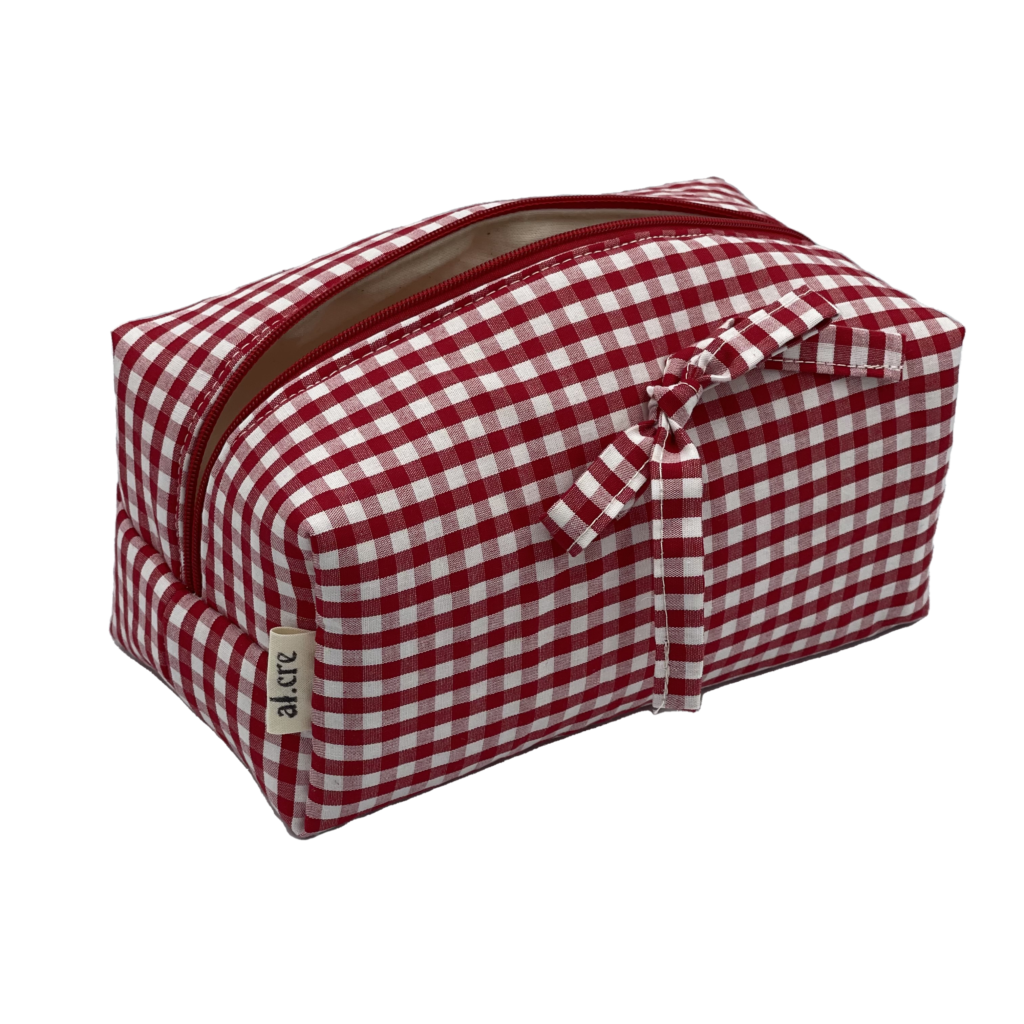 red picnic bow maxi makeup bag