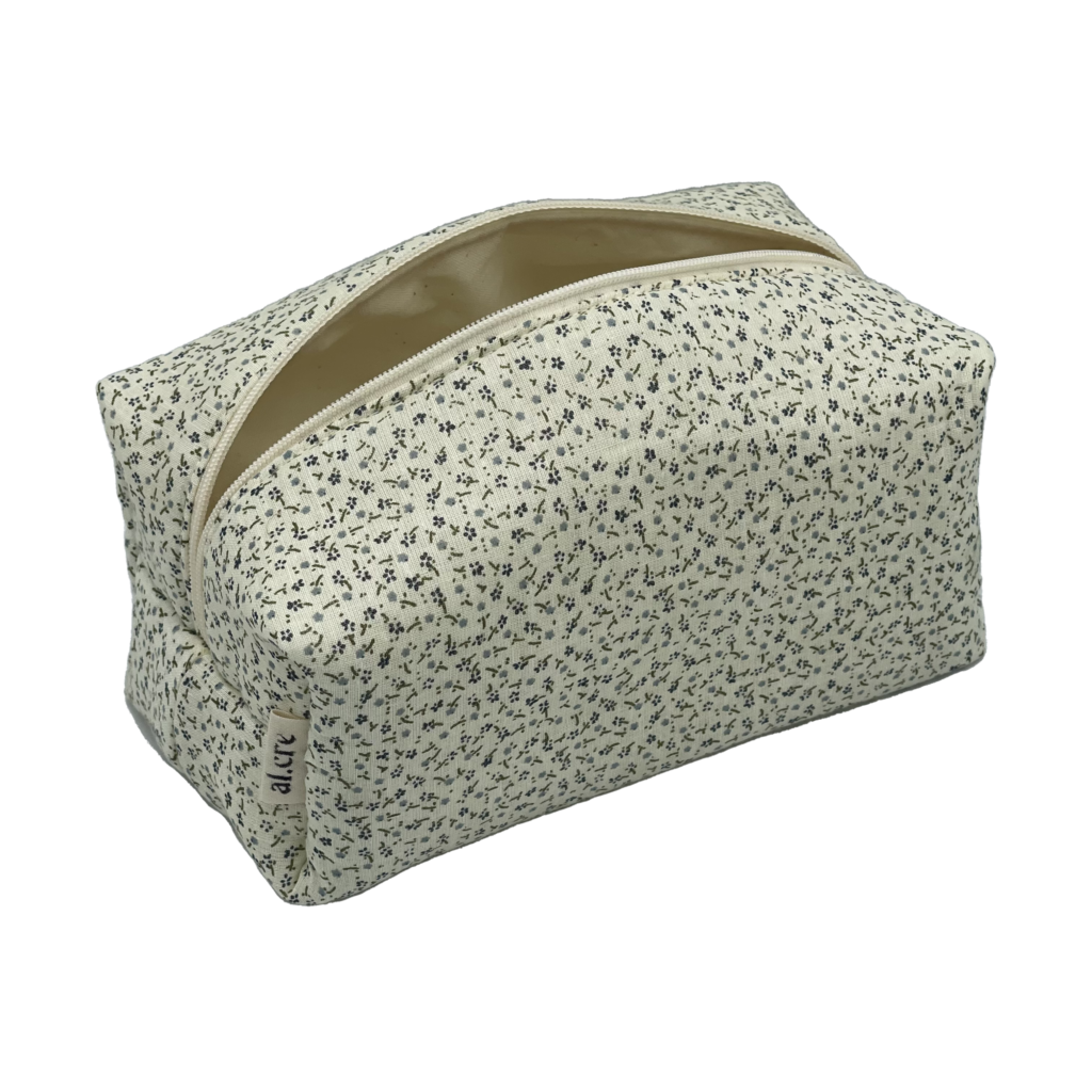 tiny blue flowers maxi makeup bag