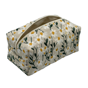 white daisies embroidered maxi makeup bag
