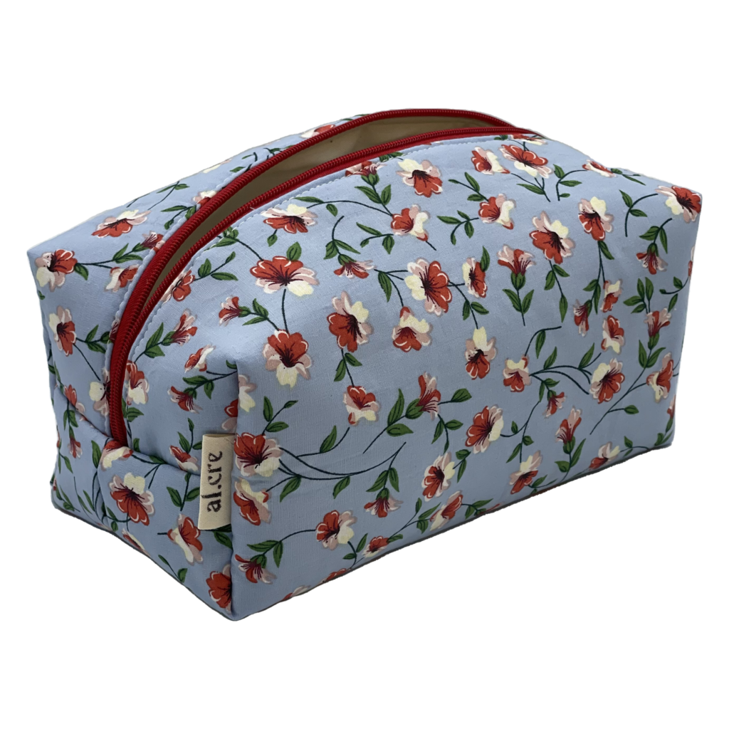 blue floral maxi makeup bag