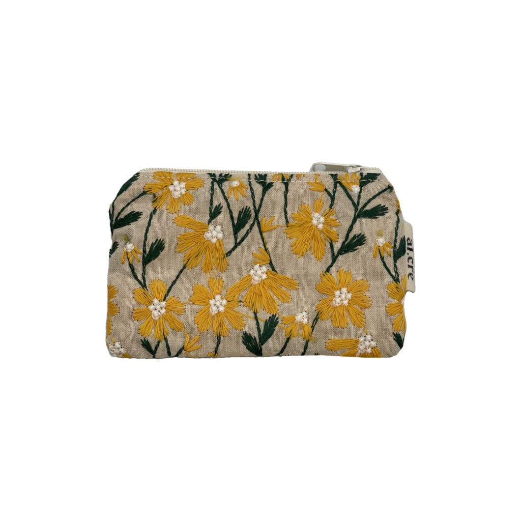 orange daisies embroidered small wallet