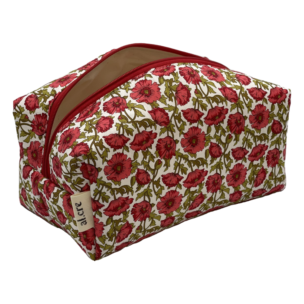 red floral maxi makeup bag
