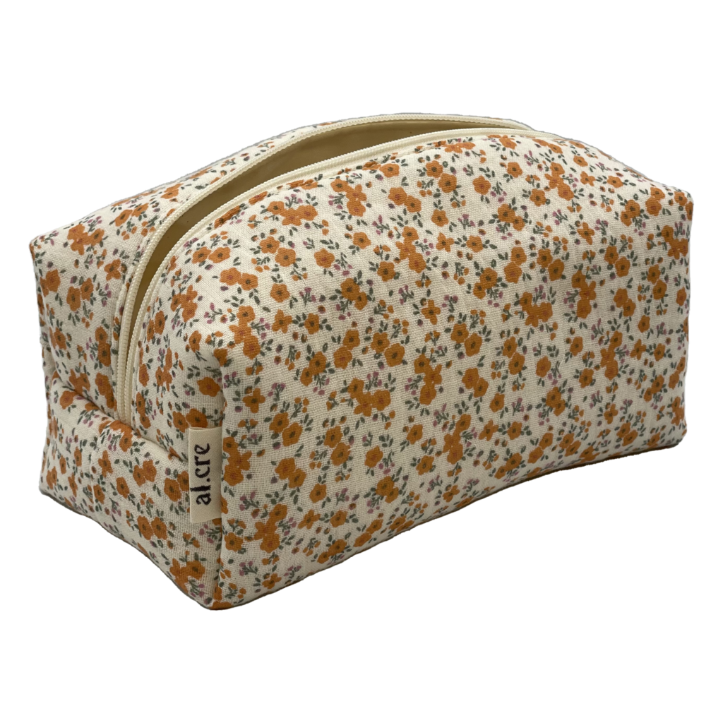 tiny orange flowers maxi makeup bag