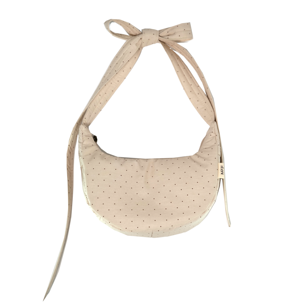 beige polka dots banana bow bag