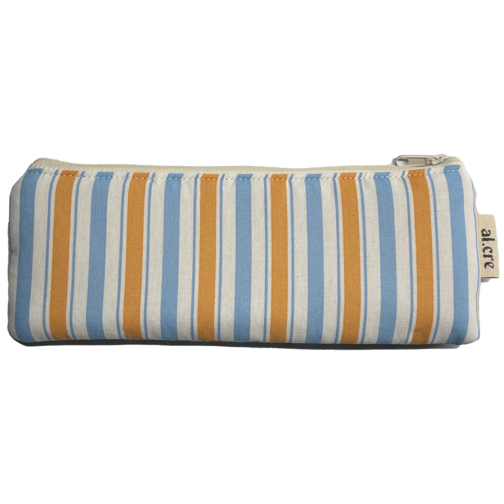 blue and yellow stripes pencil case