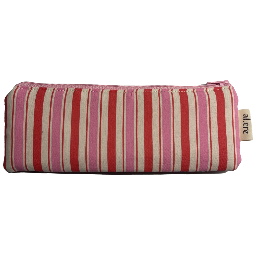 pink and red stripes pencil case