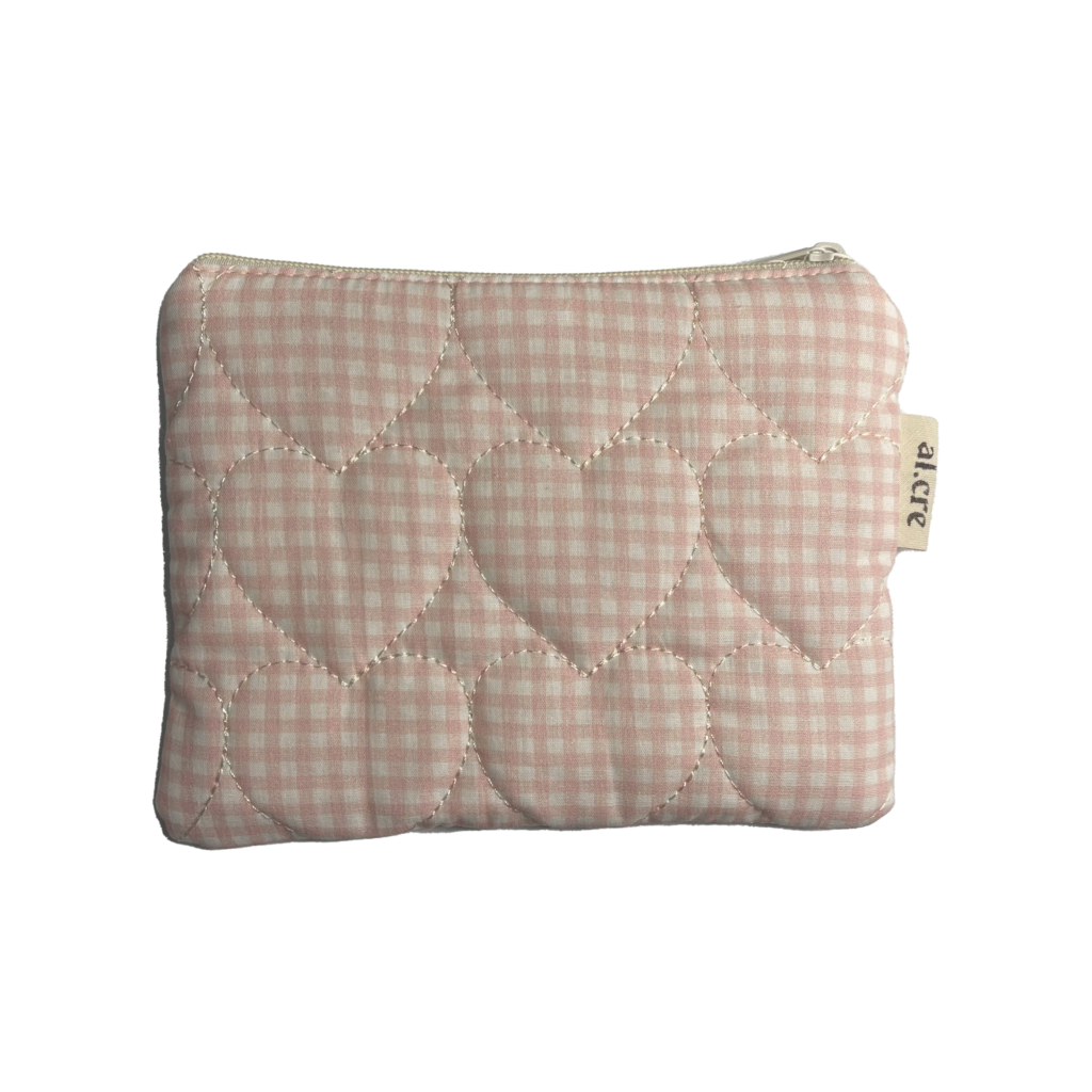 quilted pink hearts medium pouch