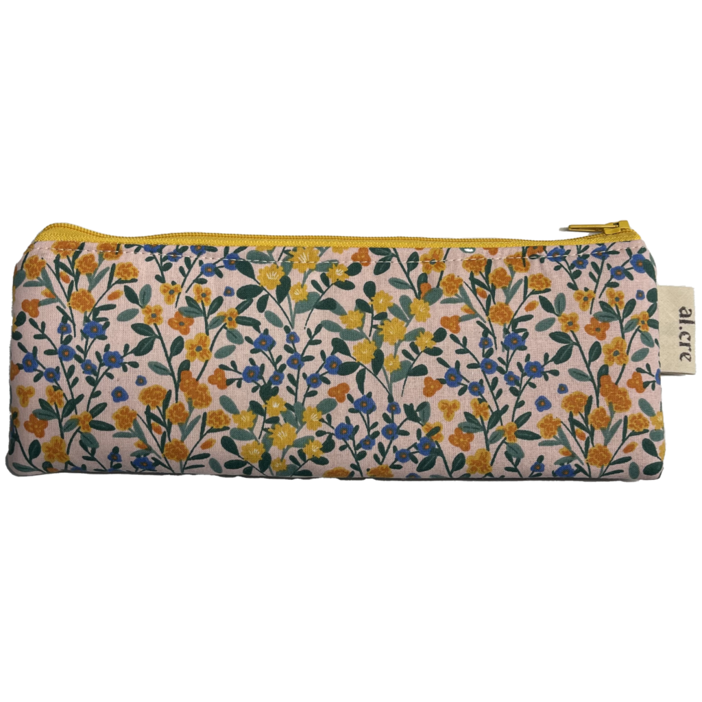 tiny orange green floral pencil case
