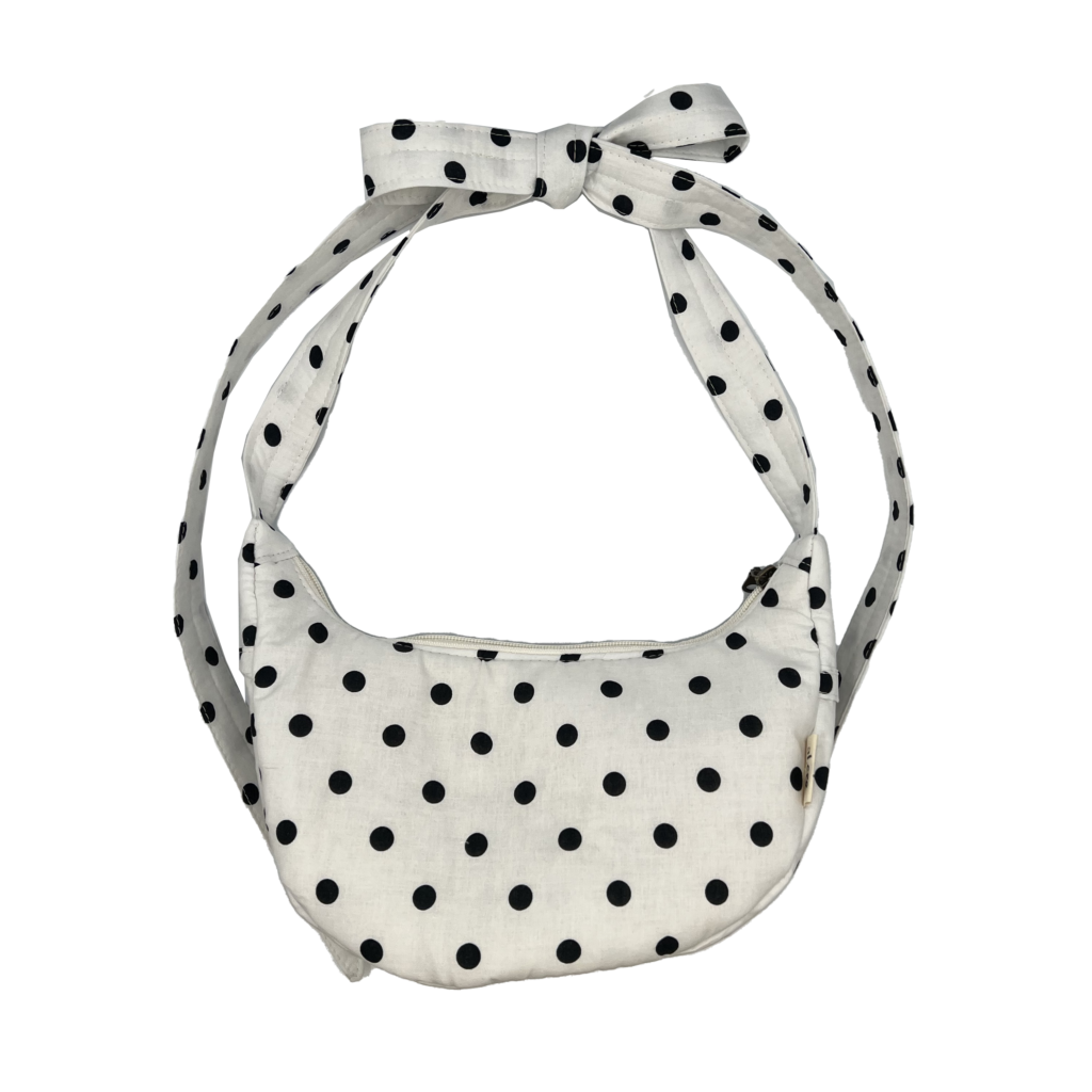 white polka dots banana bag