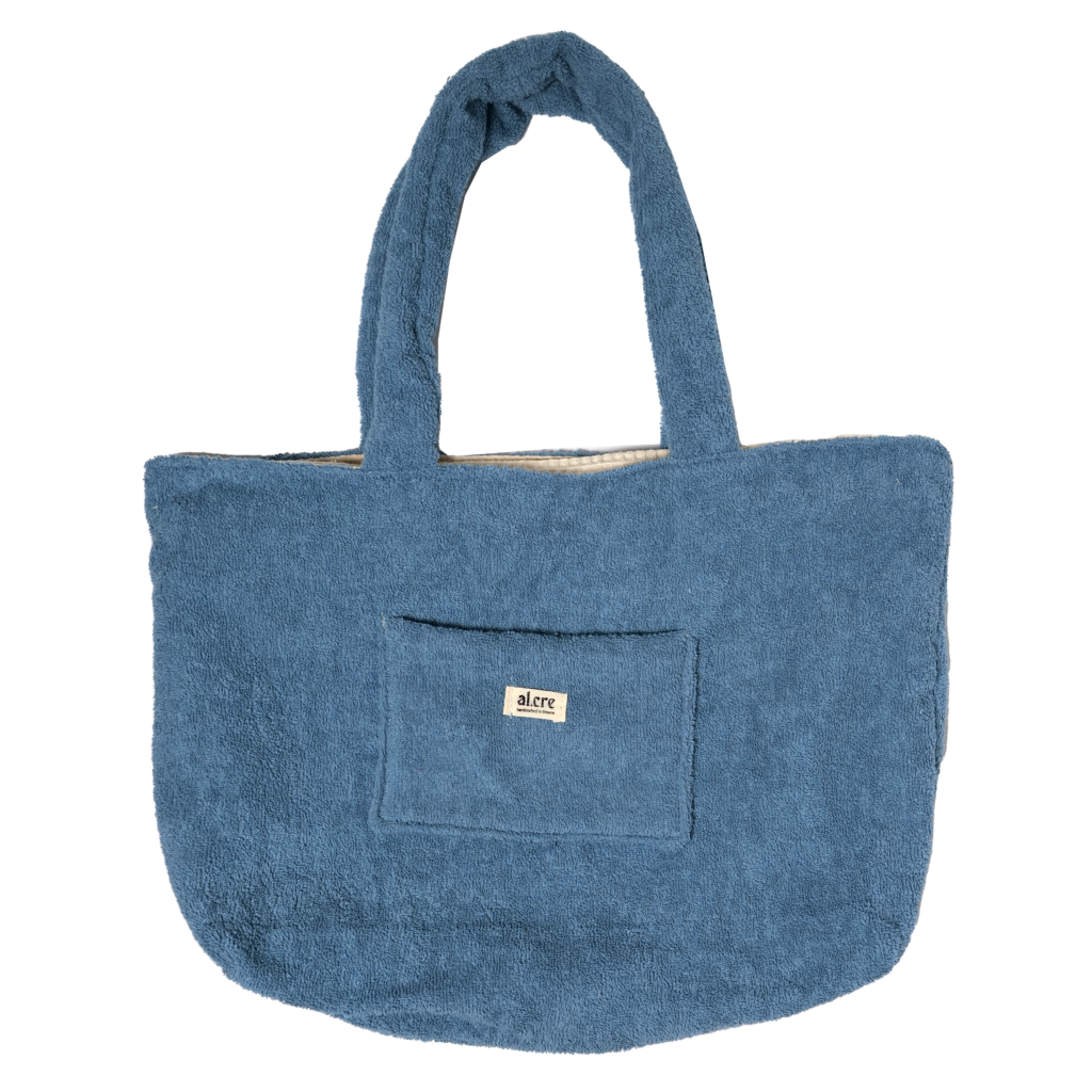 blue cream towel beach bag with zipper