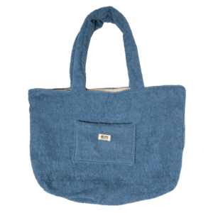 blue cream towel beach bag with zipper