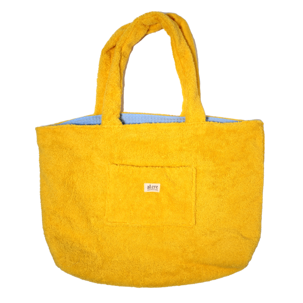 yellow blue towel beach bag