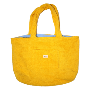 yellow blue towel beach bag