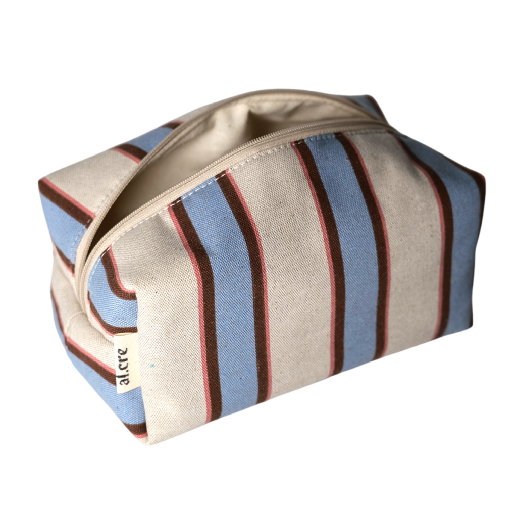blue canvas stripes maxi makeup bag