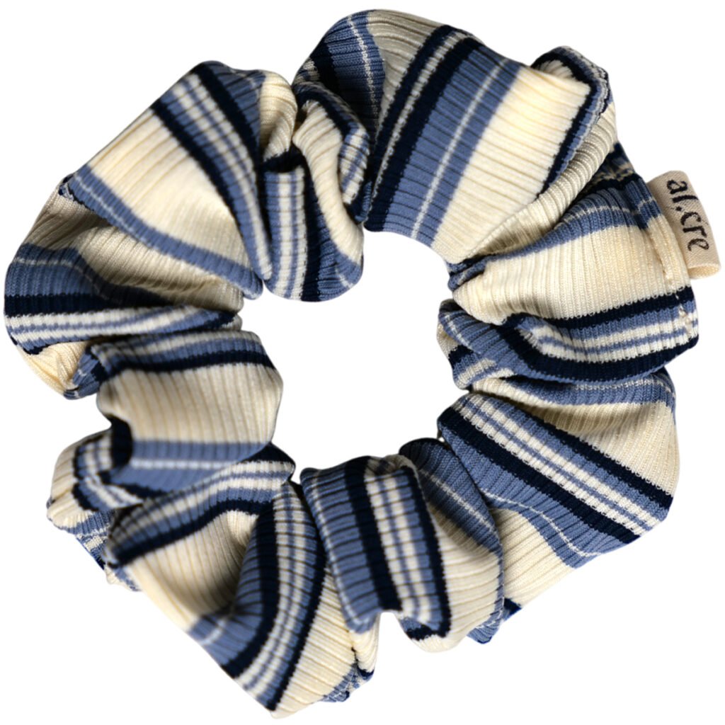 blue and gray stripes scrunchie
