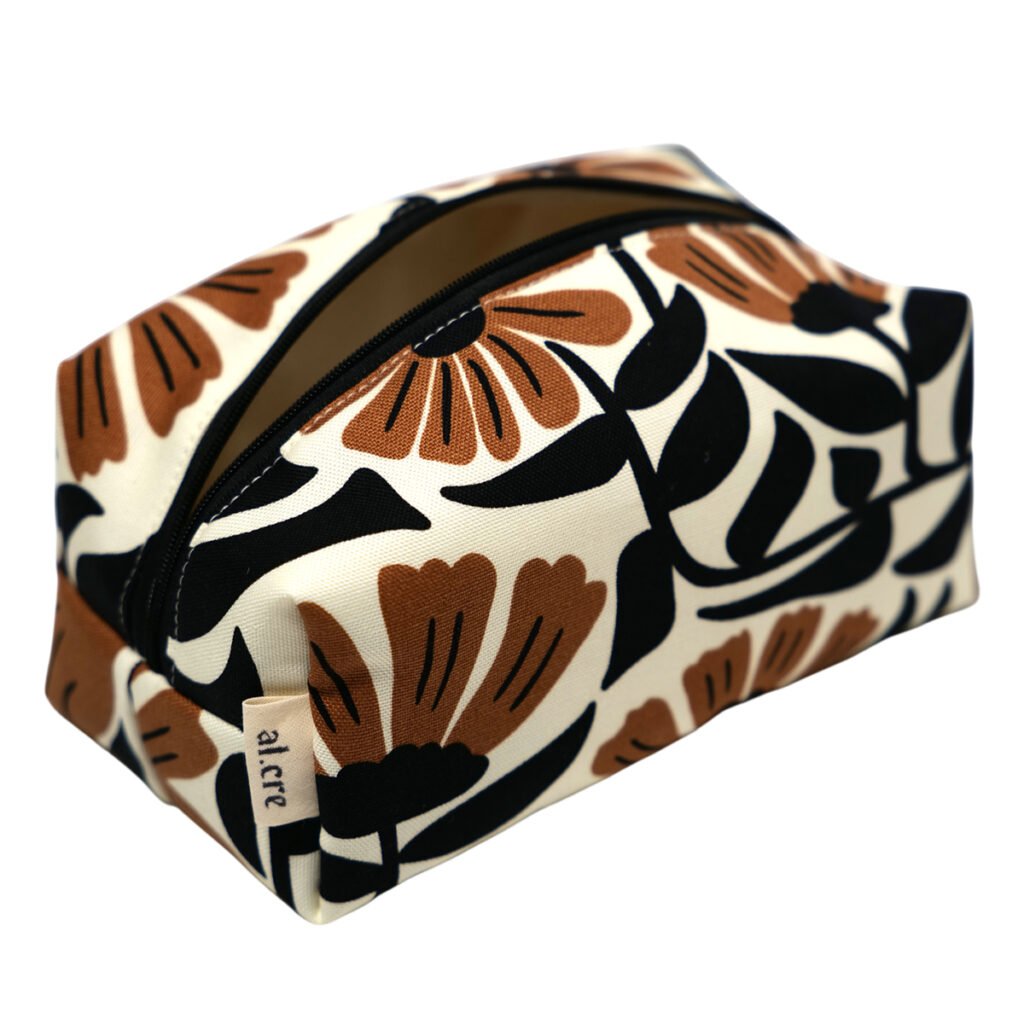 brown flowers maxi makeup bag
