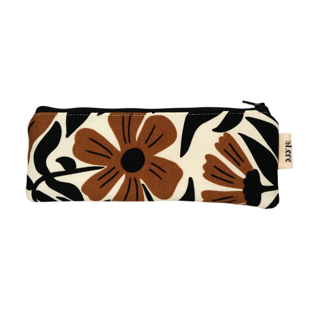 brown flowers pencil case