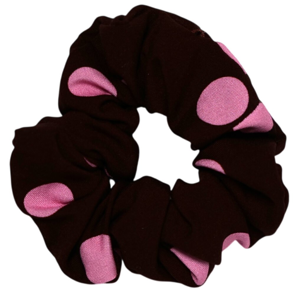 brown pink polka dots scrunchie