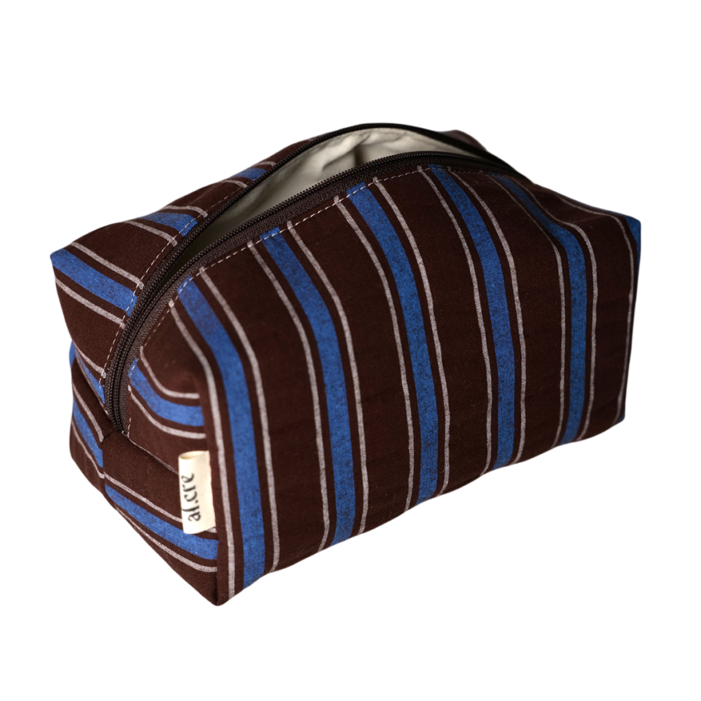 brown stripes maxi makeup bag