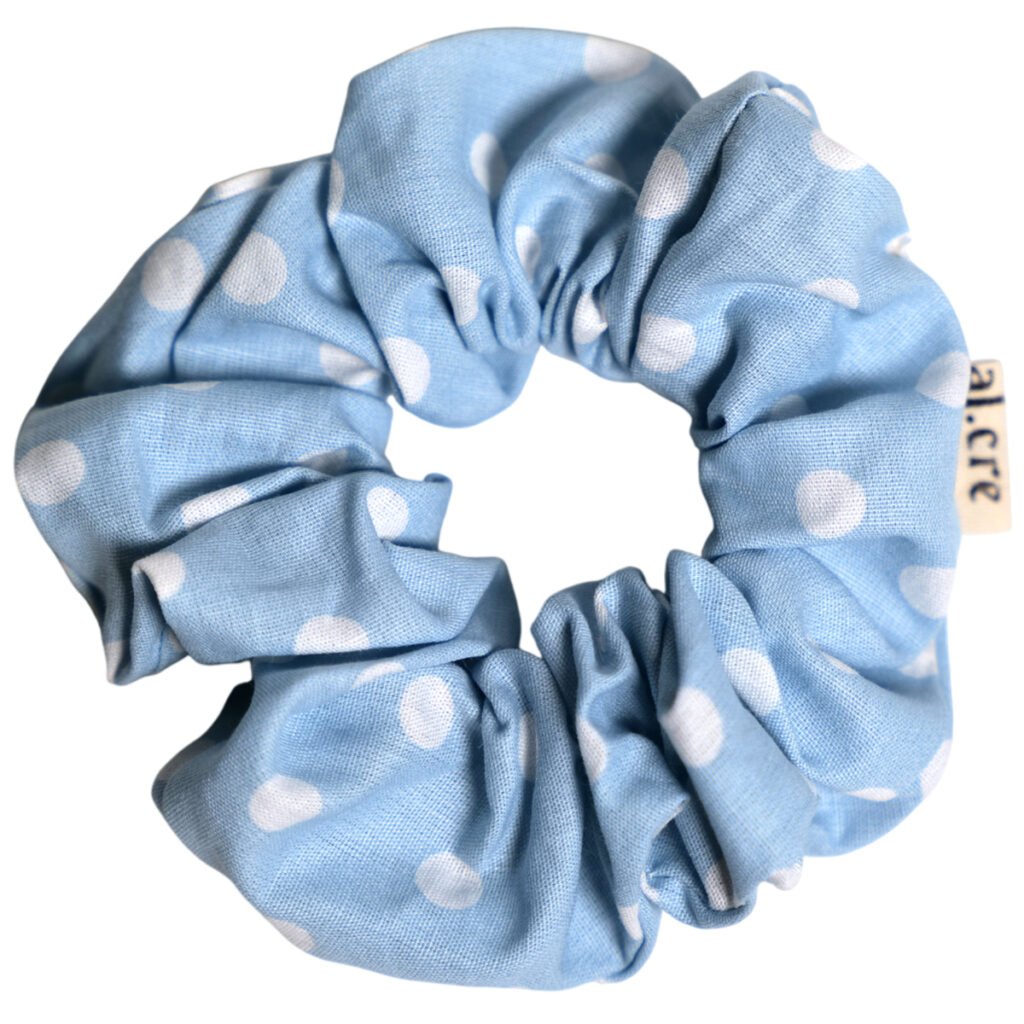 light blue polka dots scrunchie