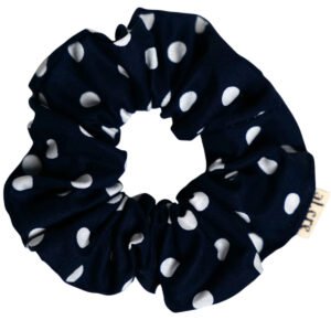 navy polka dots scrunchie