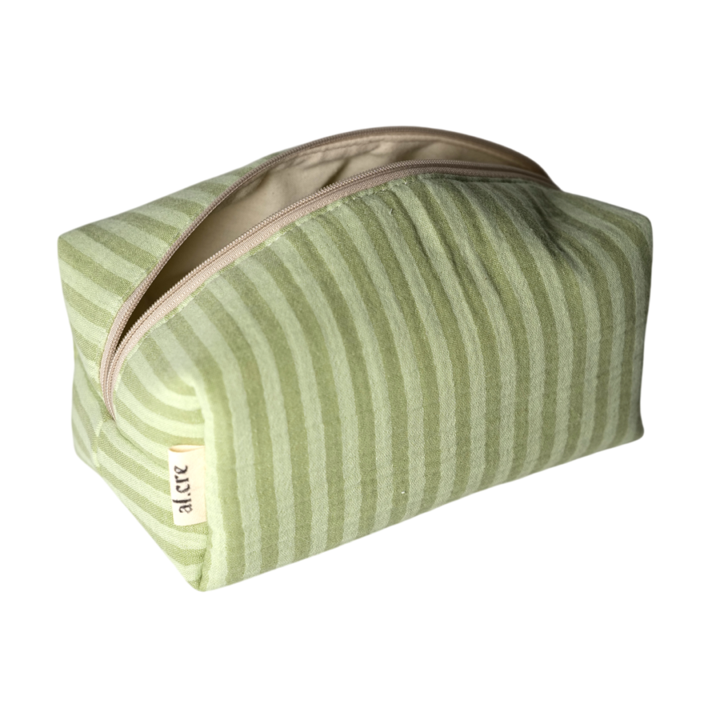 pistachio stripes maxi makeup bag